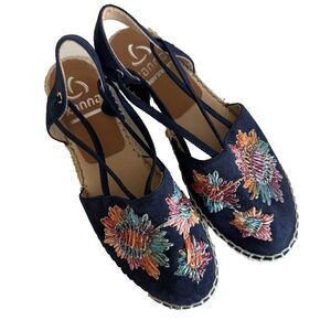 Kanna‎ Elissa Espadrille Sandals Women's 36 (6) Floral Slingback Blue Suede Boho